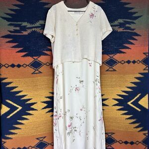 VTG 90’s Jaclyn Smith Floral Maxi 2 Piece Set With Cardigan. Plus Size 16. USA.